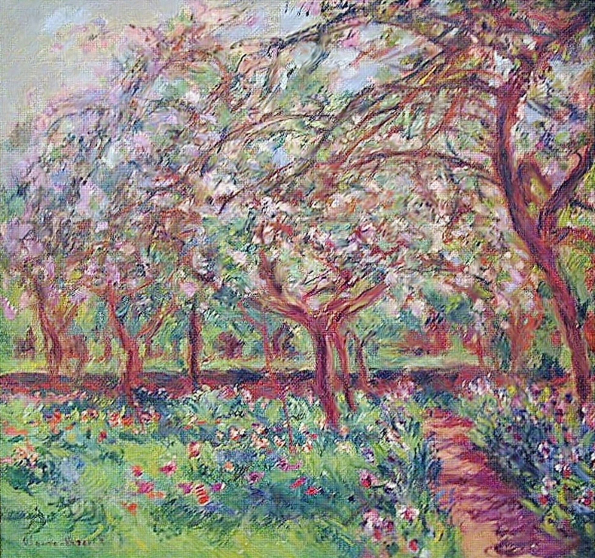 Reproduction du tableau « Les pommiers en fleurs - Claude Monet » par Alpha Reproduction en peinture à l’huile