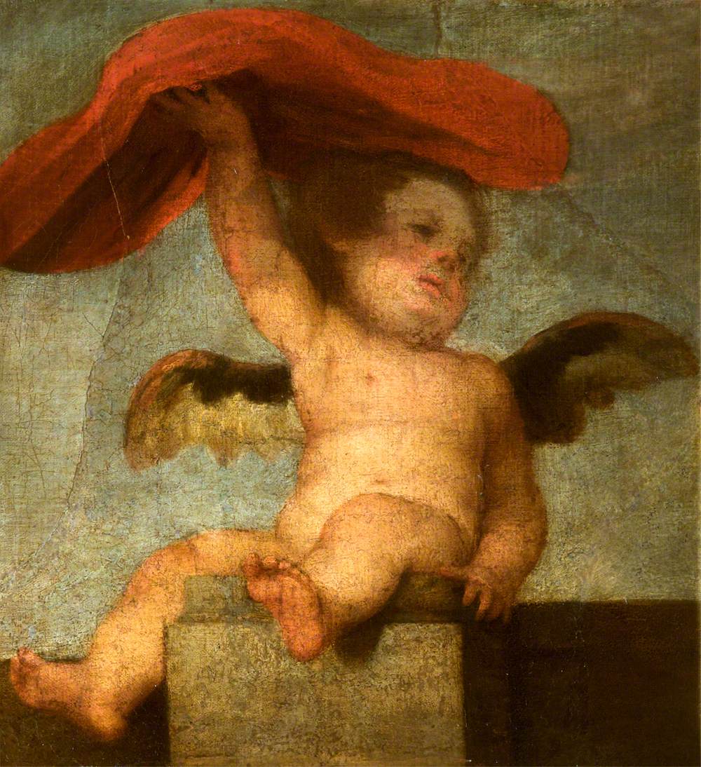 Un ange-putto tenant quelque chose de rouge : un fragment - Bartolomé Esteban Murillo