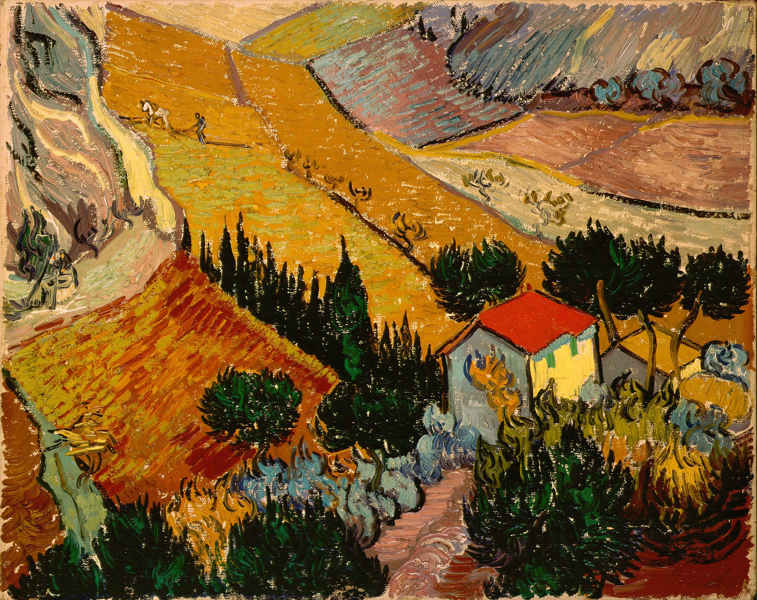家と労働者のいる風景 - Vincent van Gogh