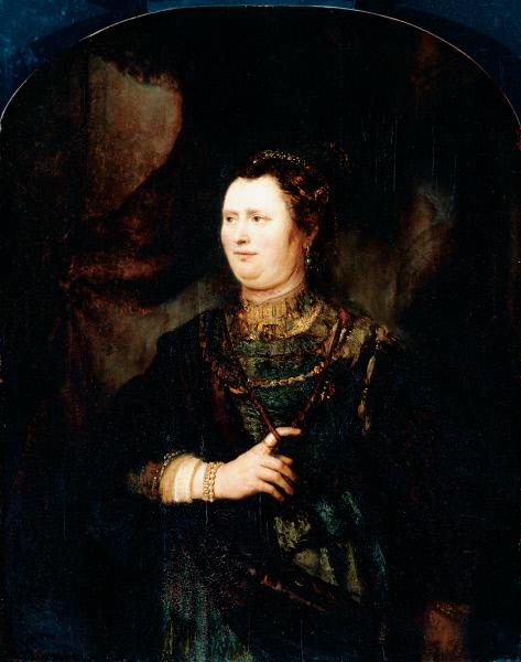 Reproduction du tableau « Portrait d'une femme en costume militaire - Rembrandt » par Alpha Reproduction en peinture à l’huile