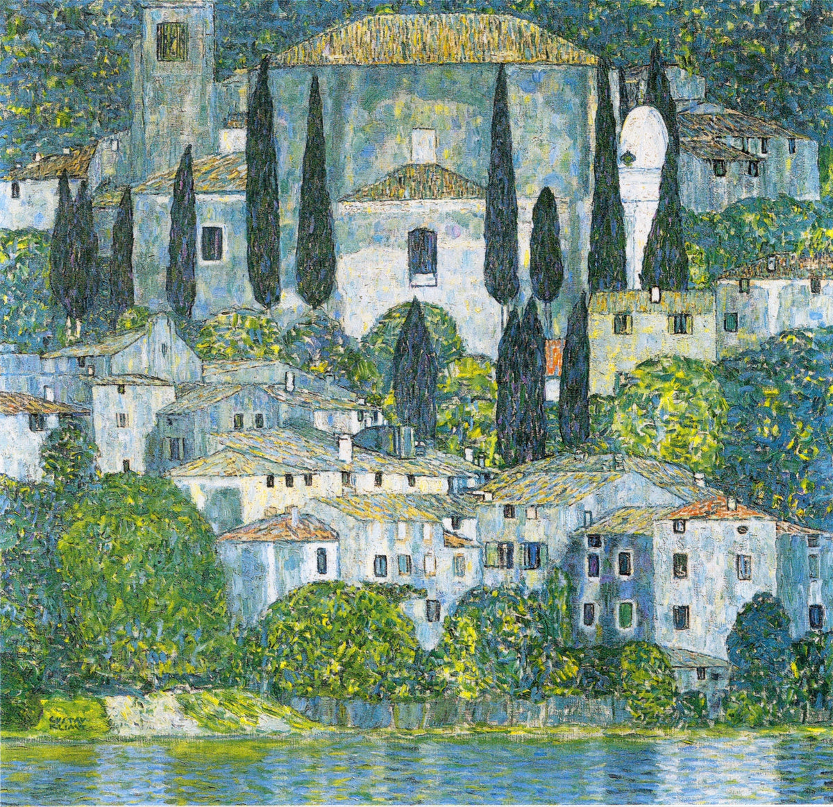 Église à Cassone ou Paysage avec cyprès peint par Gustav Klimt en 1913