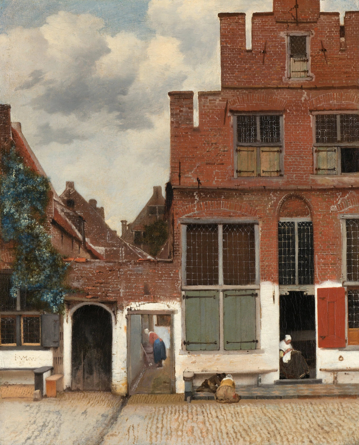 La Ruelle de Johannes Vermeer avec deux enfants jouant devant une maison de Delft