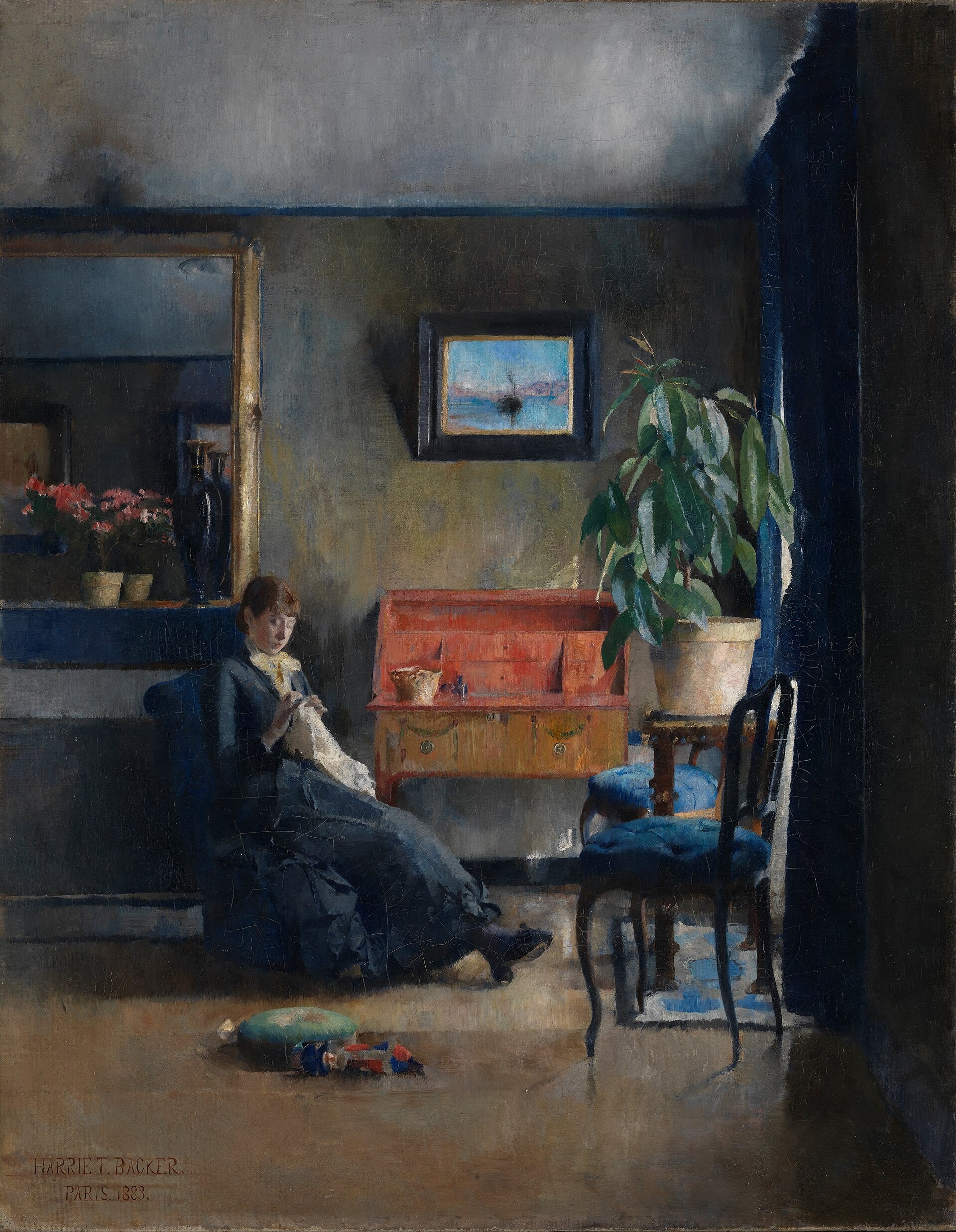 Intérieur bleu, Harriet Backer, 1883, peinture à l’huile