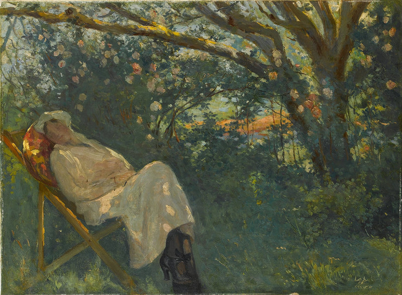Femme en rose sur une chaise longue - Nazmi Ziya Güran