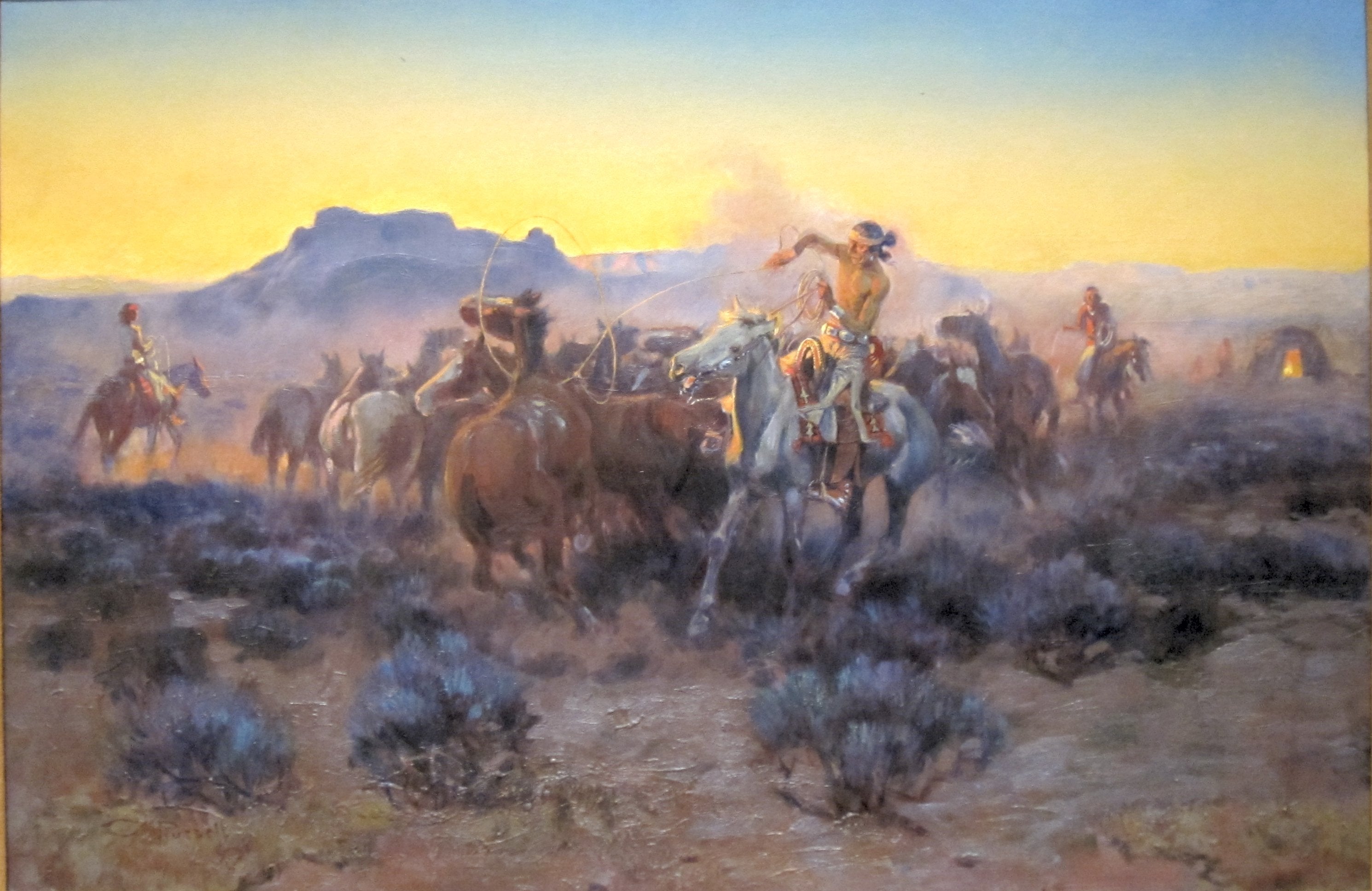 Prise de nouvelles montures au lasso - Charles Marion Russell