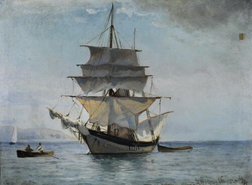 Caïque à Spetses, Ioannis Altamouras, 1877, Oil on canvas