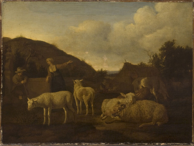 Un berger et une bergère avec un troupeau de moutons - Adriaen van de Velde
