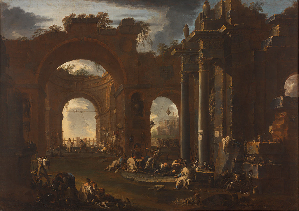 Arsenal dans une basilique en ruines - Alessandro Magnasco image 1 reproduction artisanale de tableau