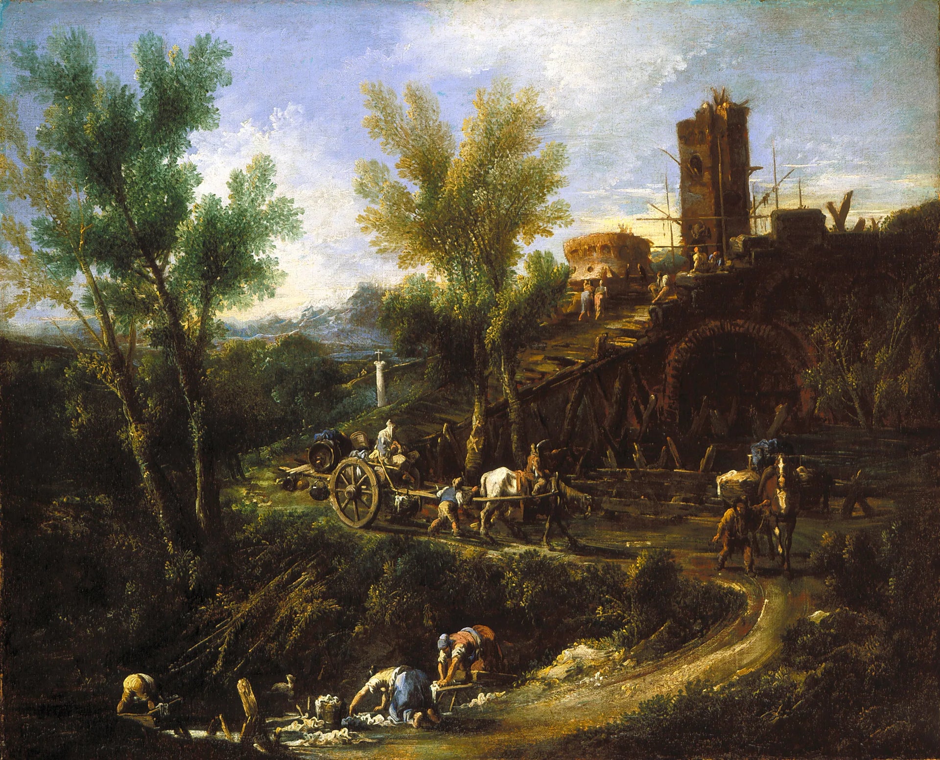Paysage avec gitanes et lavandières - Alessandro Magnasco image 1 reproduction de peinture à l’huile