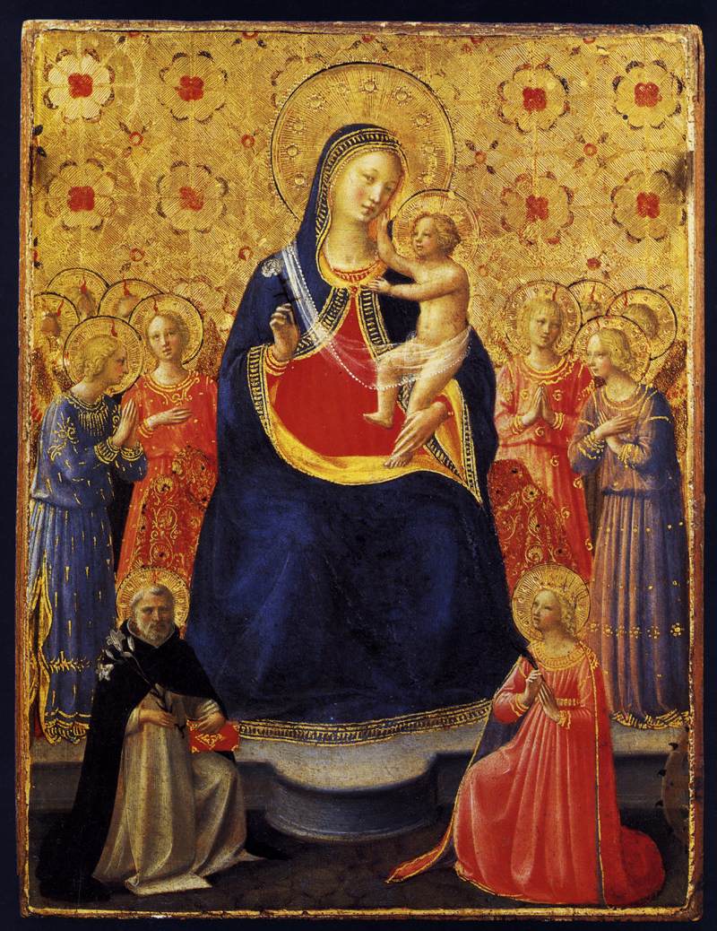 La Vierge à l'Enfant en trône avec neuf anges et les saints Dominique et Catherine d'Alexandrie - Fra Angelico