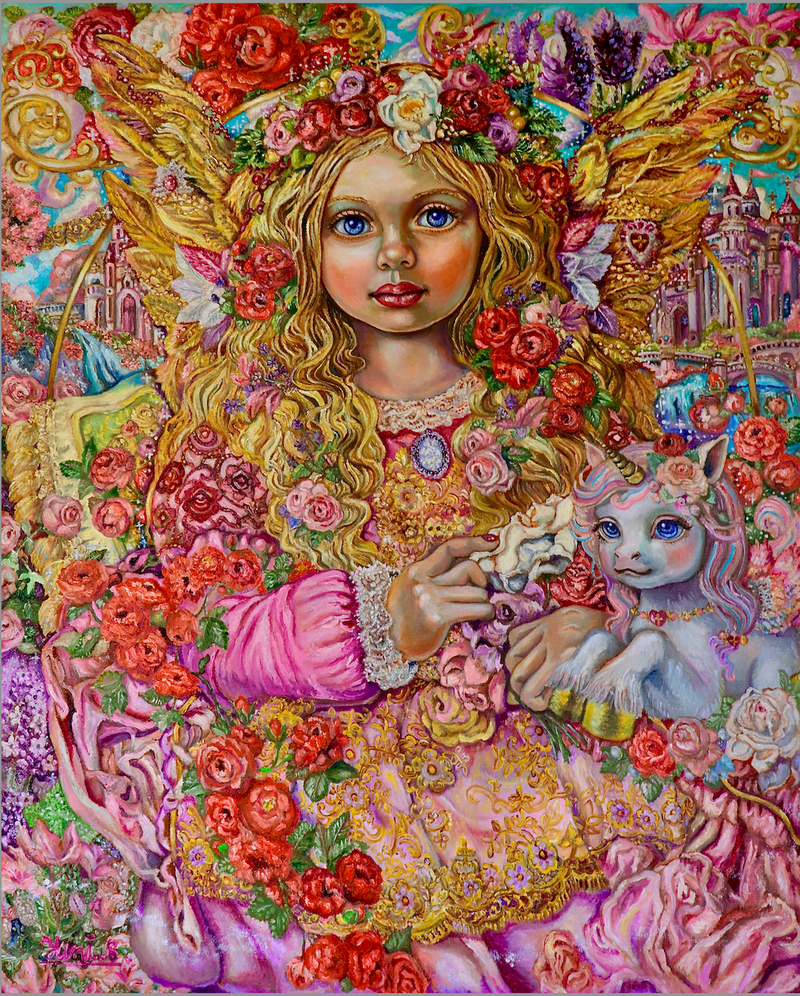 5月と6月のためのバラとラベンダーの天使 - 杉井由美