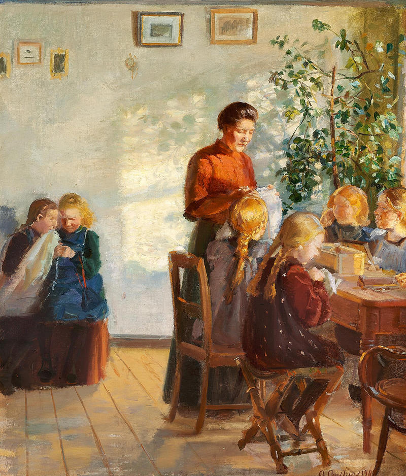 Un cours de couture. - Anna Ancher