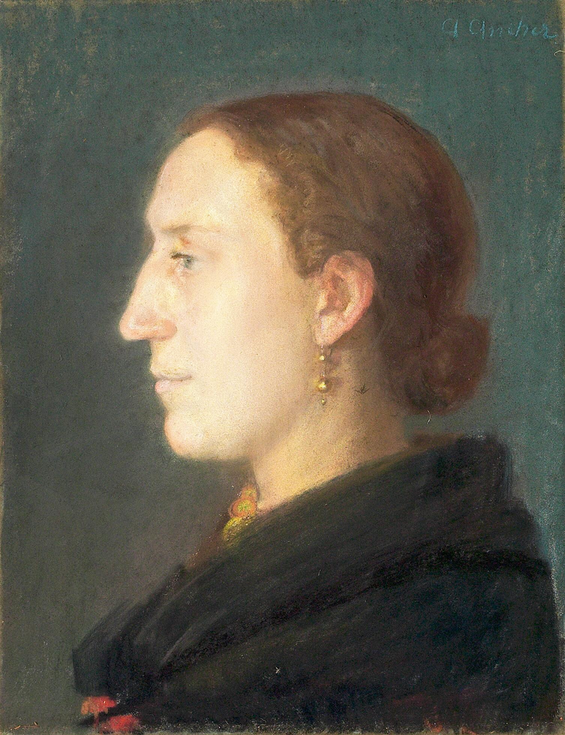 Portrait d'une femme assise de face, tournée vers la droite. - Anna Ancher