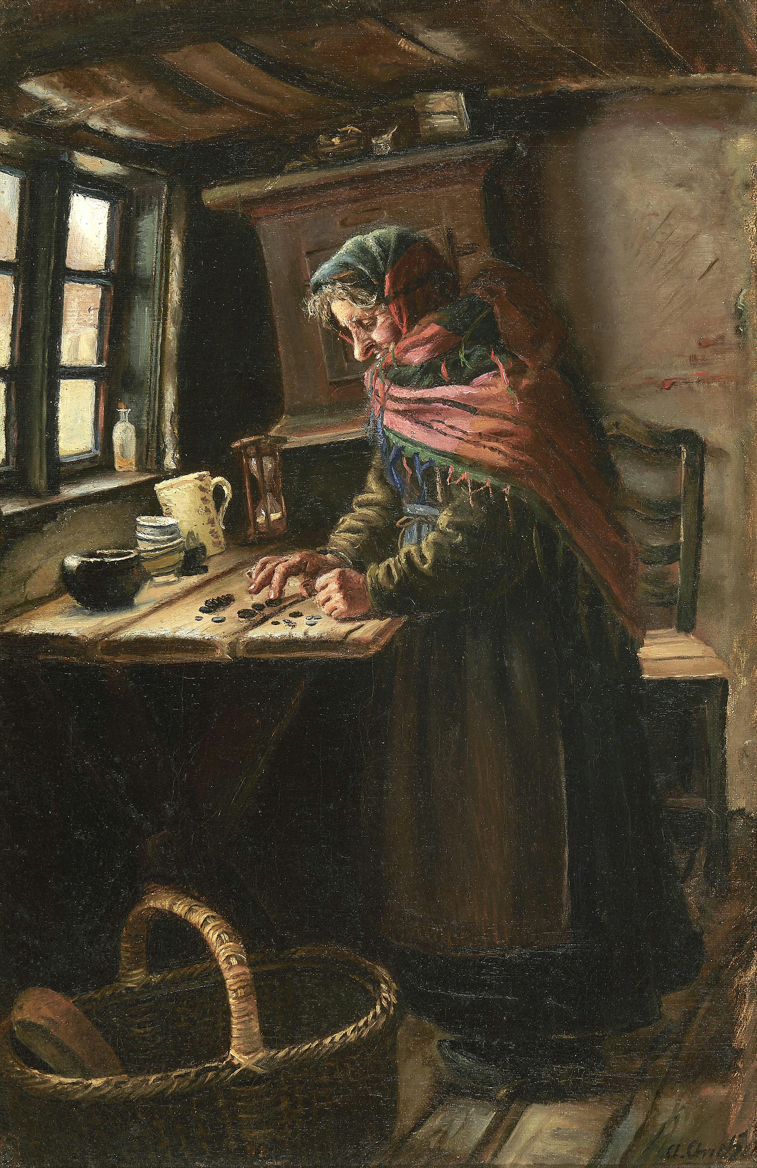 Stine Bollerhus compte l’argent gagné en vendant du pain. Et elle recommence. - Anna Ancher - Alpha Reproduction