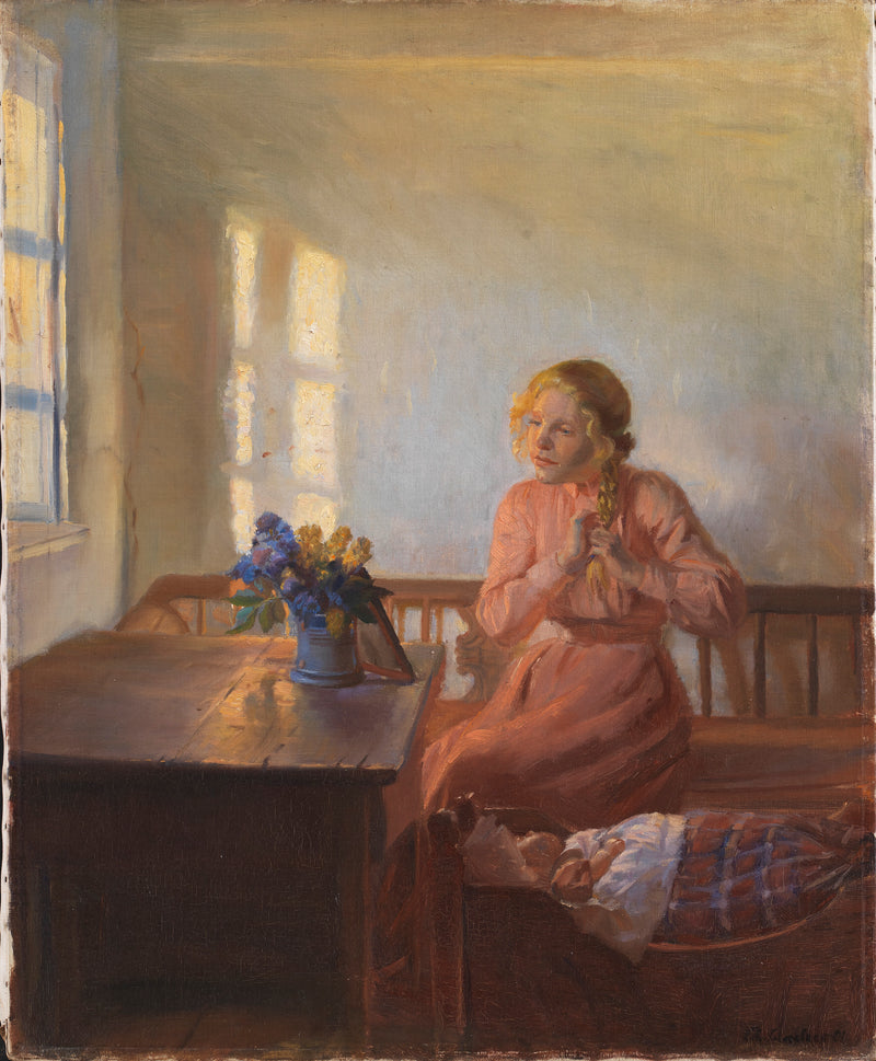 Une jeune fille se tresse les cheveux - Anna Ancher