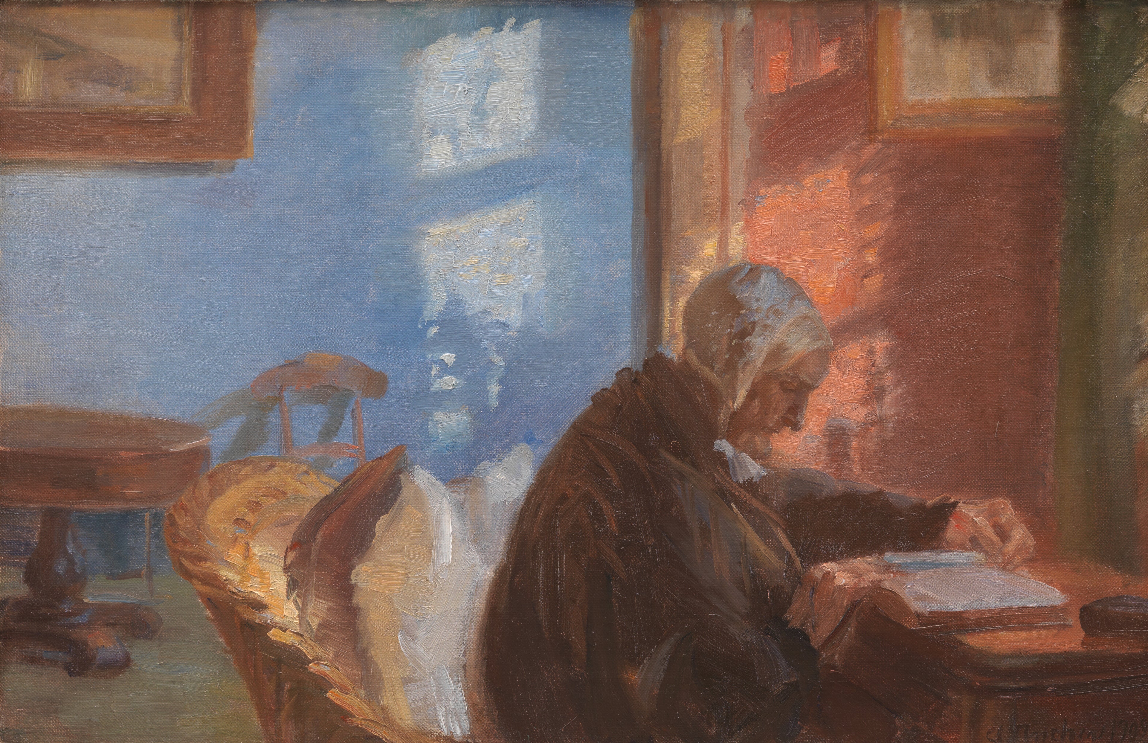 La Mère de l’artiste Ane Hedvig Brøndum dans la chambre rouge - Anna Ancher - Alpha Reproduction