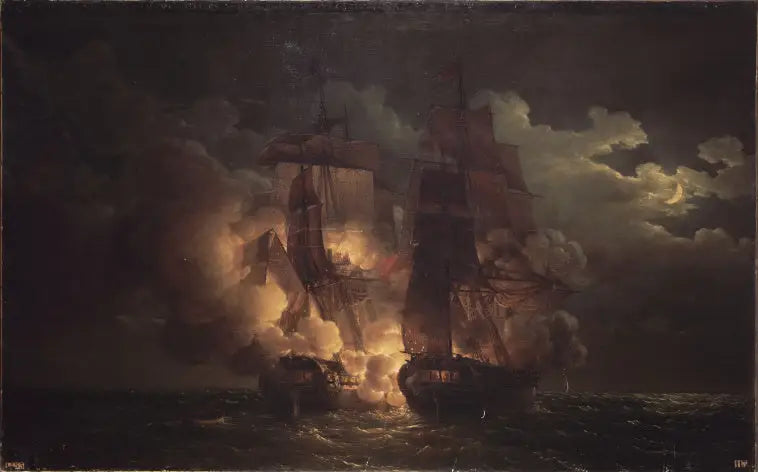 ロワール諸島の海戦、1813年2月7日 - ルイ＝フィリップ・クレパン

Source:
Combat naval en vue des Îles de Loz, 7 février 1813 - Louis-Philippe Crépin