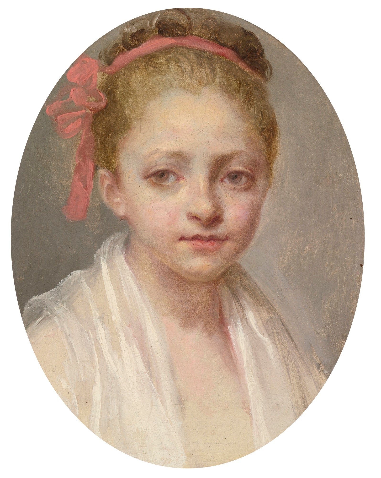 Portrait d'une fille portant une chemise blanche, un ruban rouge dans les cheveux - Nicolas-Bernard Lépicié