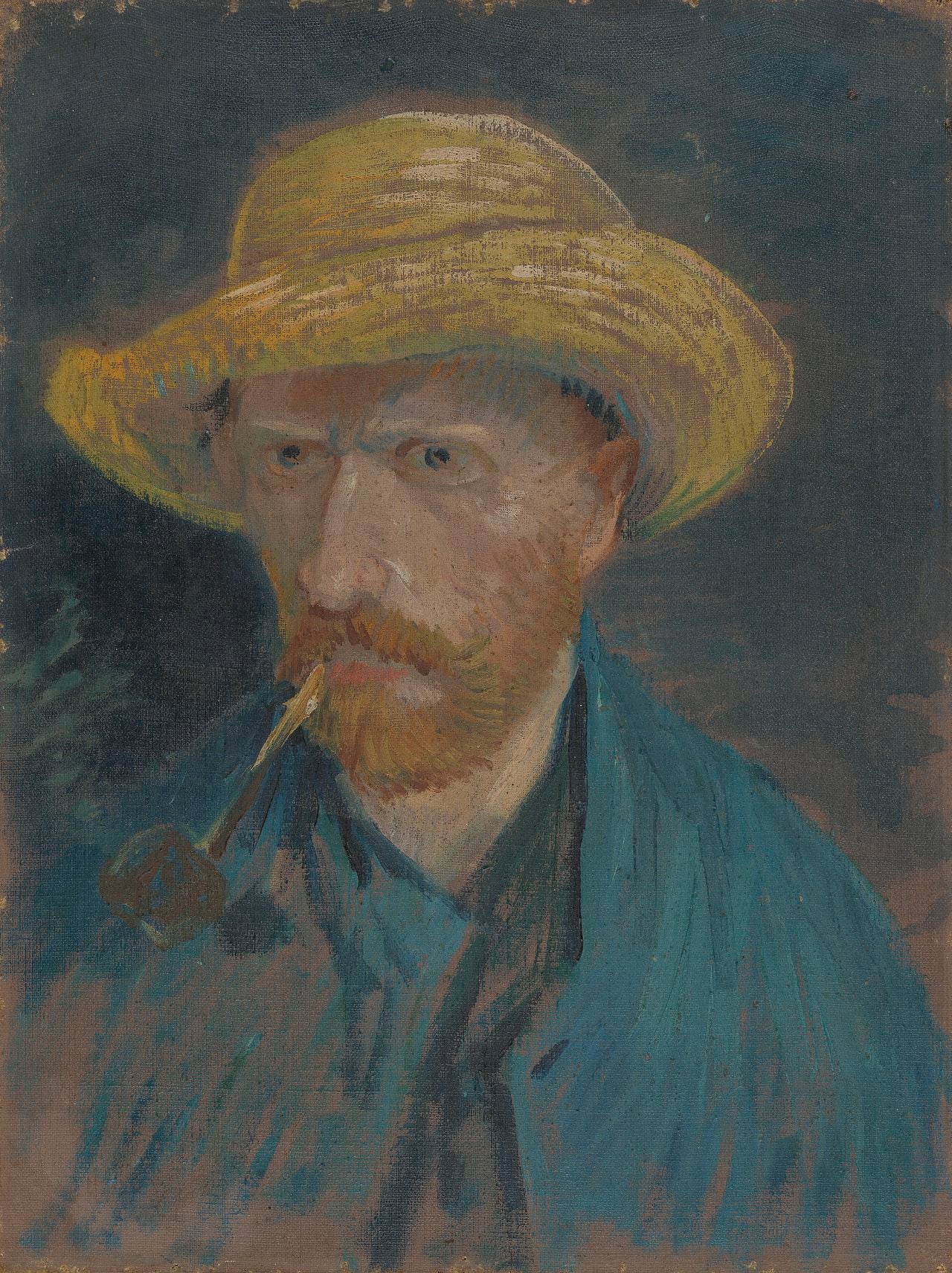 🧢 麦わら帽子とパイプを持つ自画像 – ヴィンセント・ヴァン・ゴッホ（1887年）