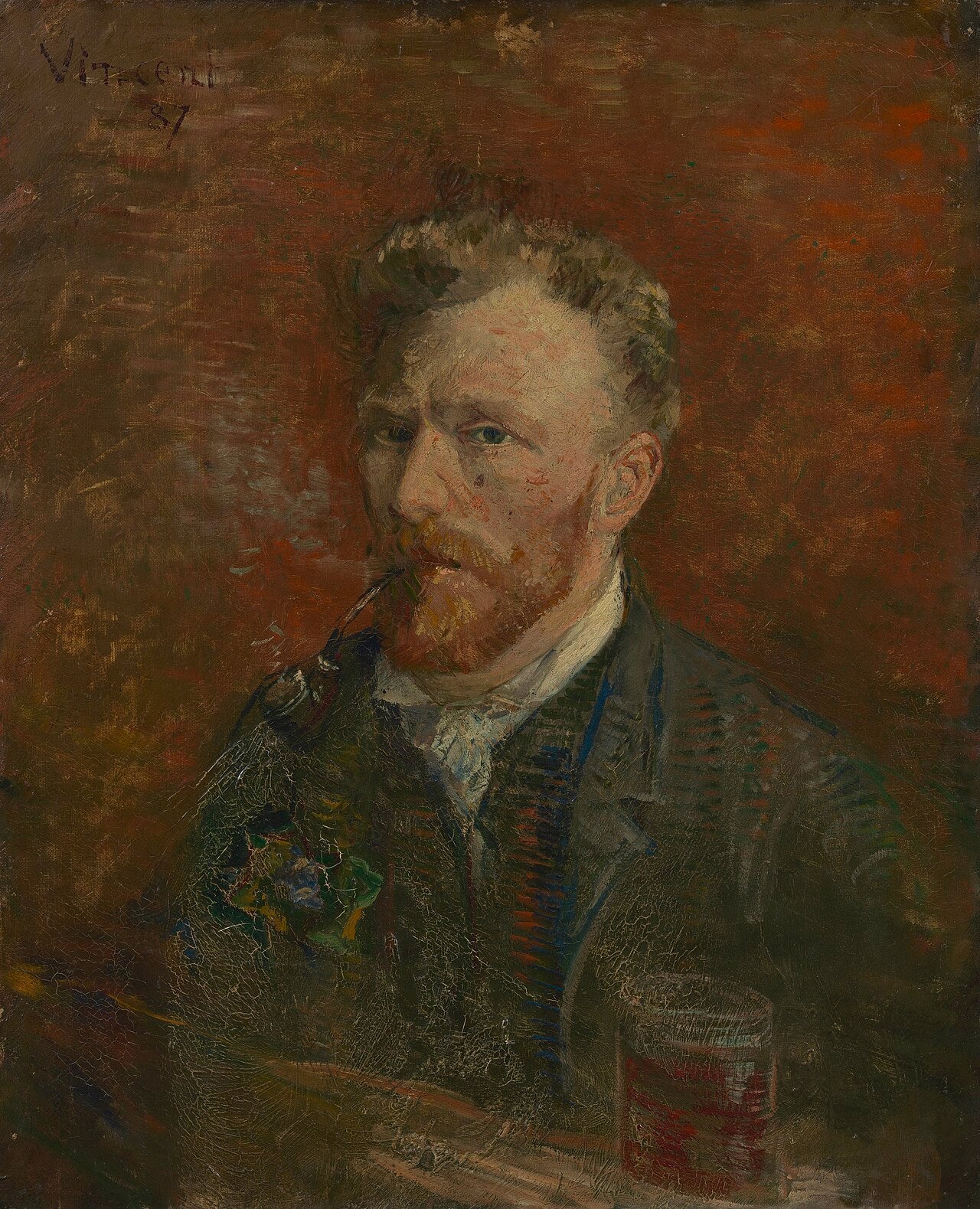 🍺 パイプとグラスを持つ自画像 – ヴィンセント・ヴァン・ゴッホ（1887年）