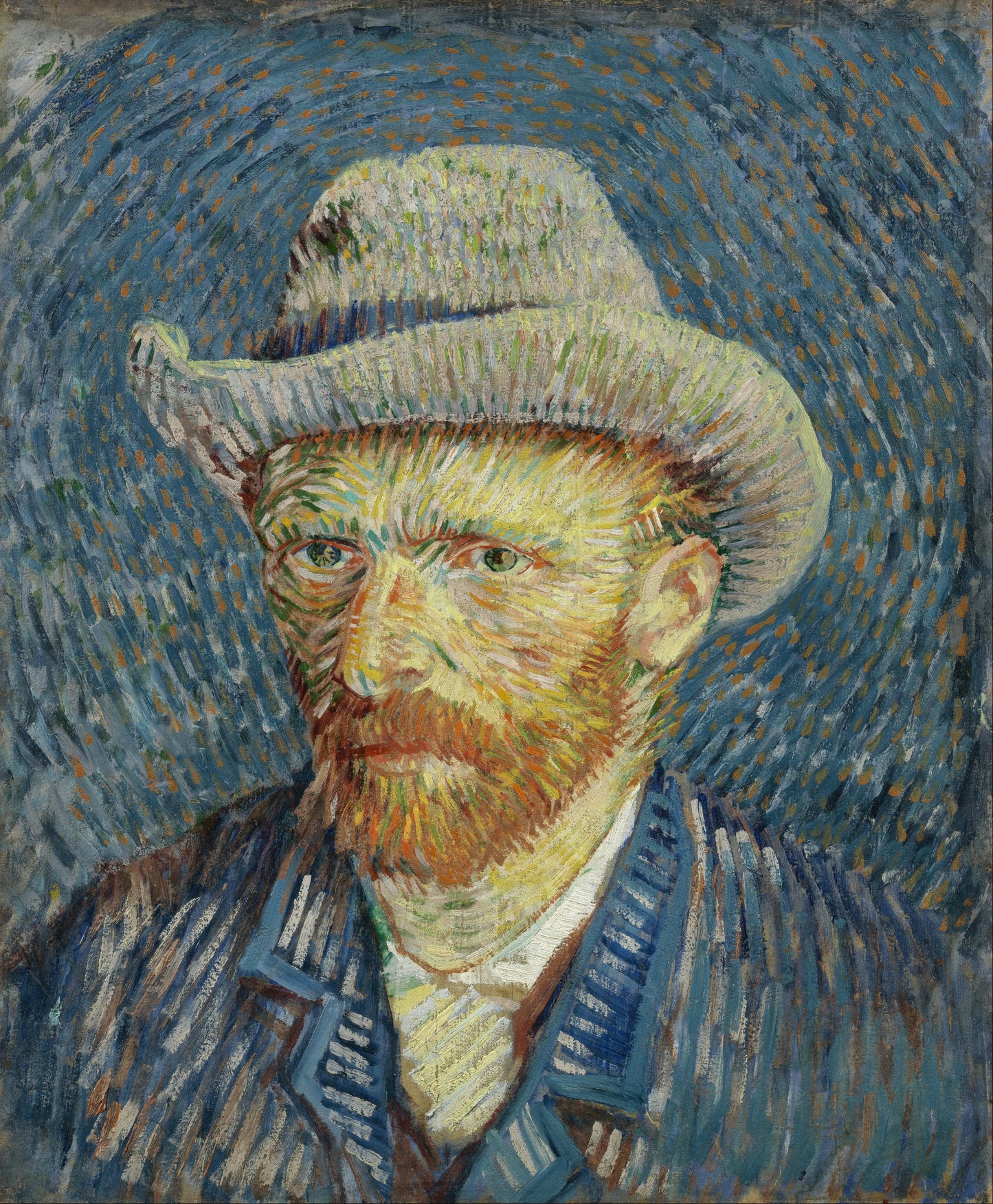 🎩 グレーのフェルト帽をかぶった自画像 – ヴィンセント・ヴァン・ゴッホ (1887–1888)