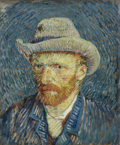 🎩 グレーのフェルト帽をかぶった自画像 – ヴィンセント・ヴァン・ゴッホ (1887–1888)