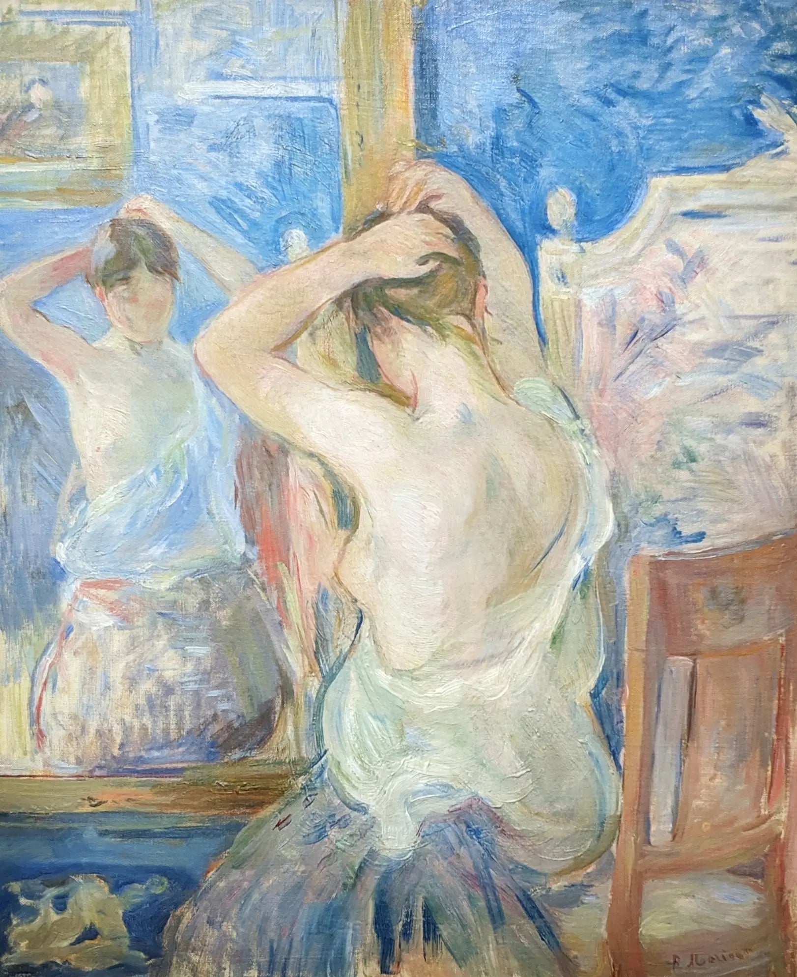 Reproduction du tableau « Devant la psyché - Berthe Morisot » par Alpha Reproduction en peinture à l’huile