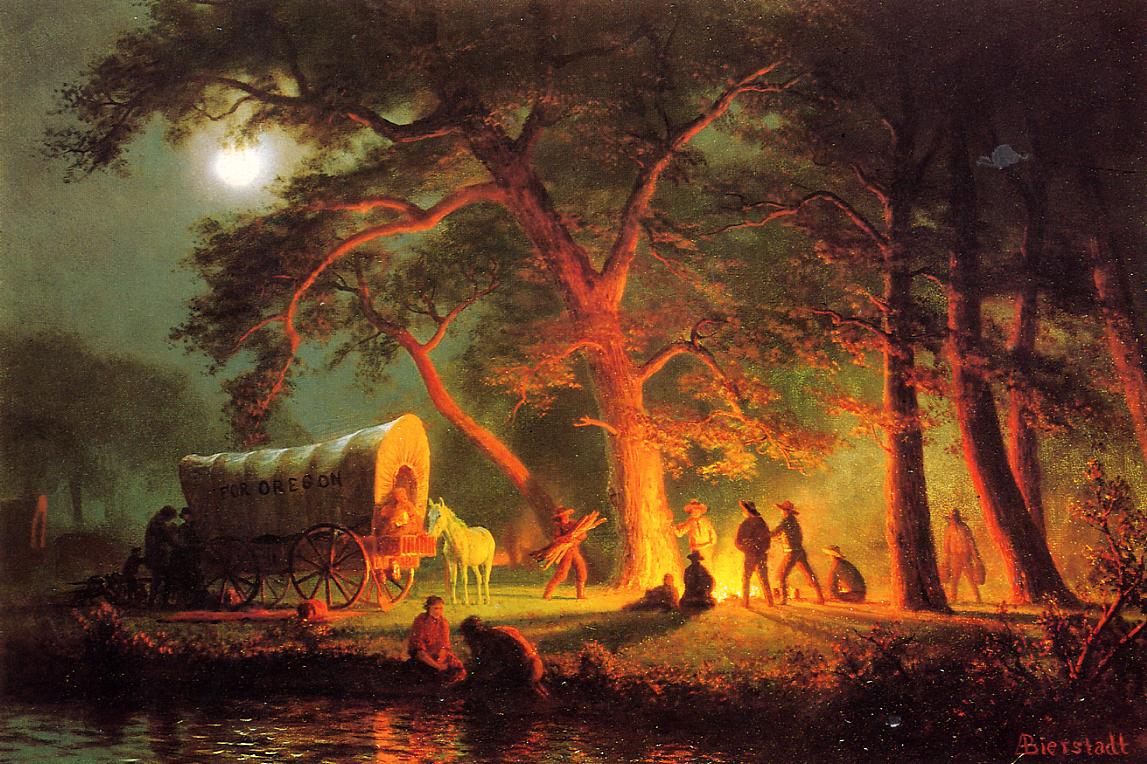 Sentier de l'Oregon (feu de camp) - Albert Bierstadt