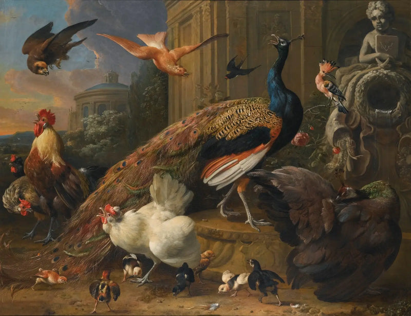 ハヤブサに邪魔される鳥 - メルキオール・ド・ホンデクーター