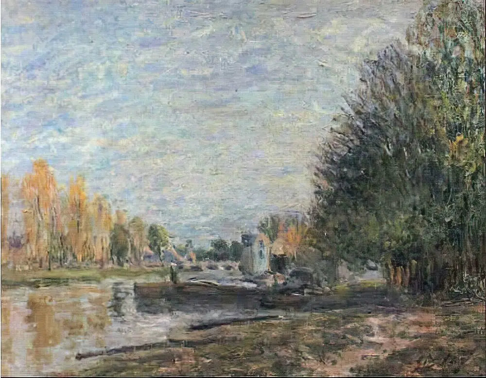 Reproduction du tableau « Bords du Loing au coucher de soleil - Alfred Sisley » par Alpha Reproduction en peinture à l’huile