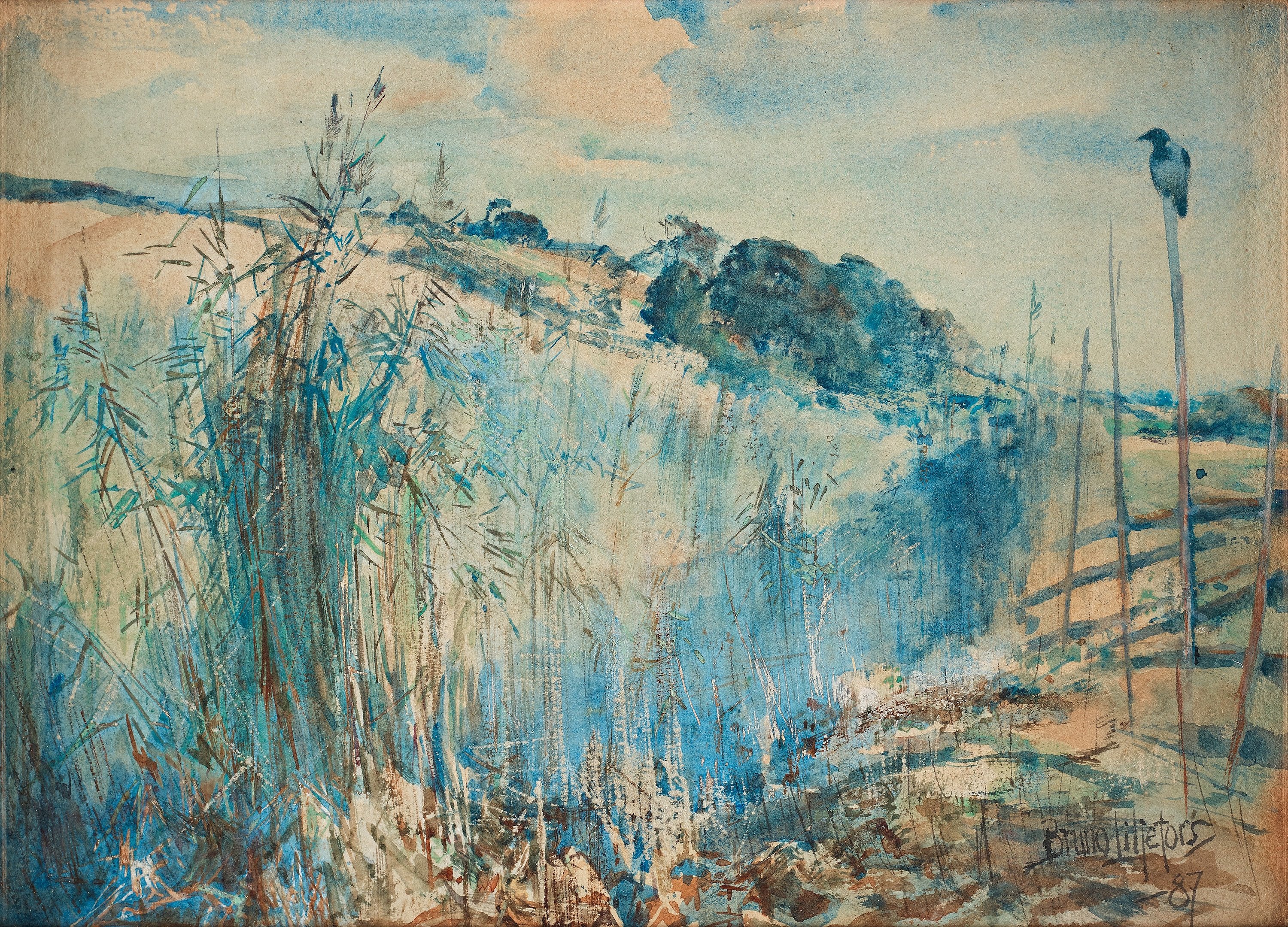 Corbeau sur une clôture à poteaux ronds - Bruno Liljefors