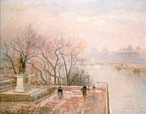 Reproduction du tableau « Le Louvre, Coucher de soleil, Givre (Seconde Série) - Camille Pissarro » par Alpha Reproduction en peinture à l’huile