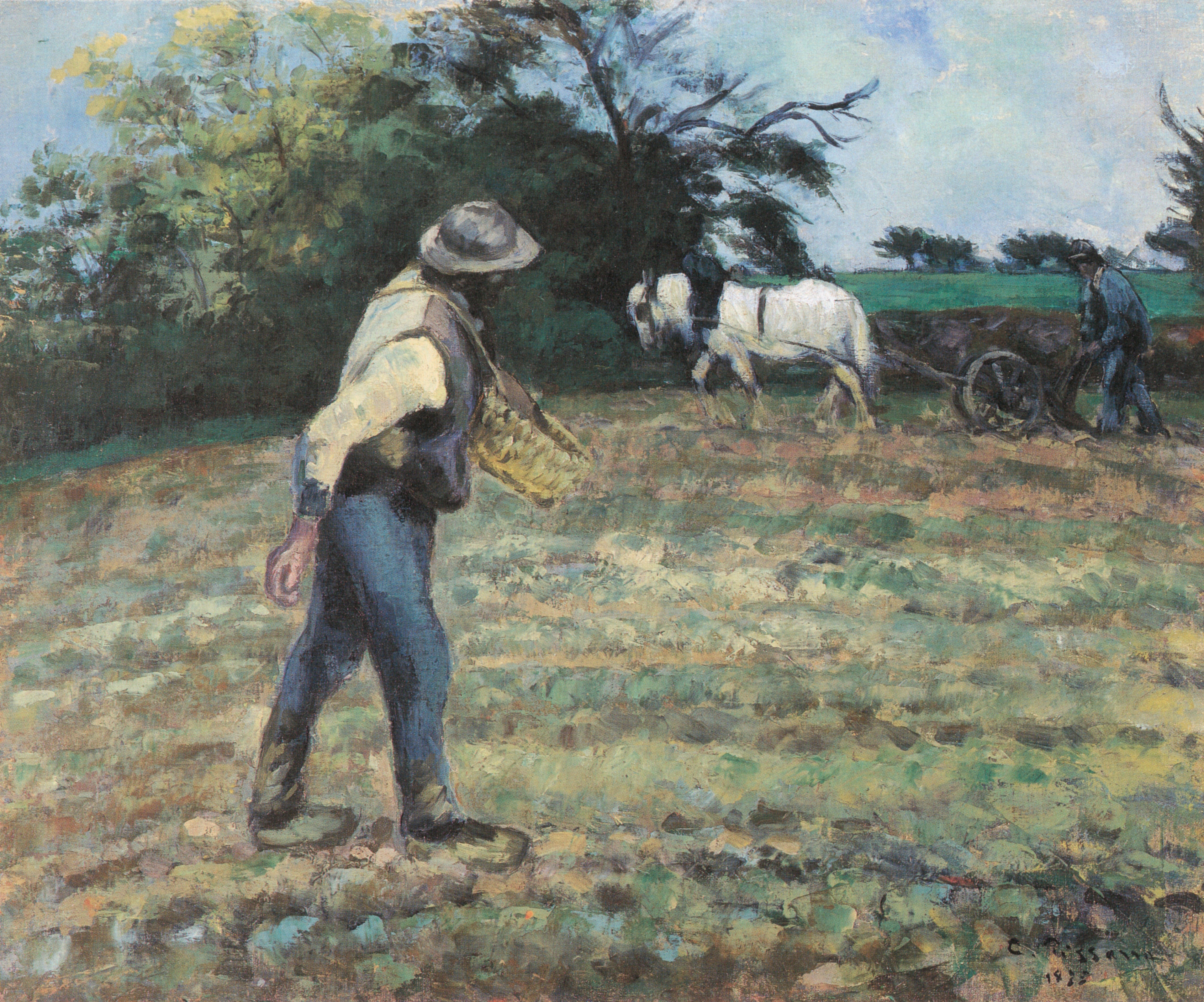 Reproduction du tableau « Le Semeur et le Laboureur, Montfoucault - Camille Pissarro » par Alpha Reproduction en peinture à l’huile
