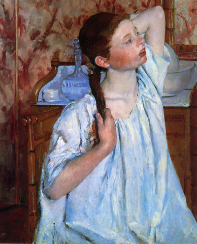 Reproduction du tableau « Fille arrangeant ses cheveux - Mary Cassatt » par Alpha Reproduction en peinture à l’huile