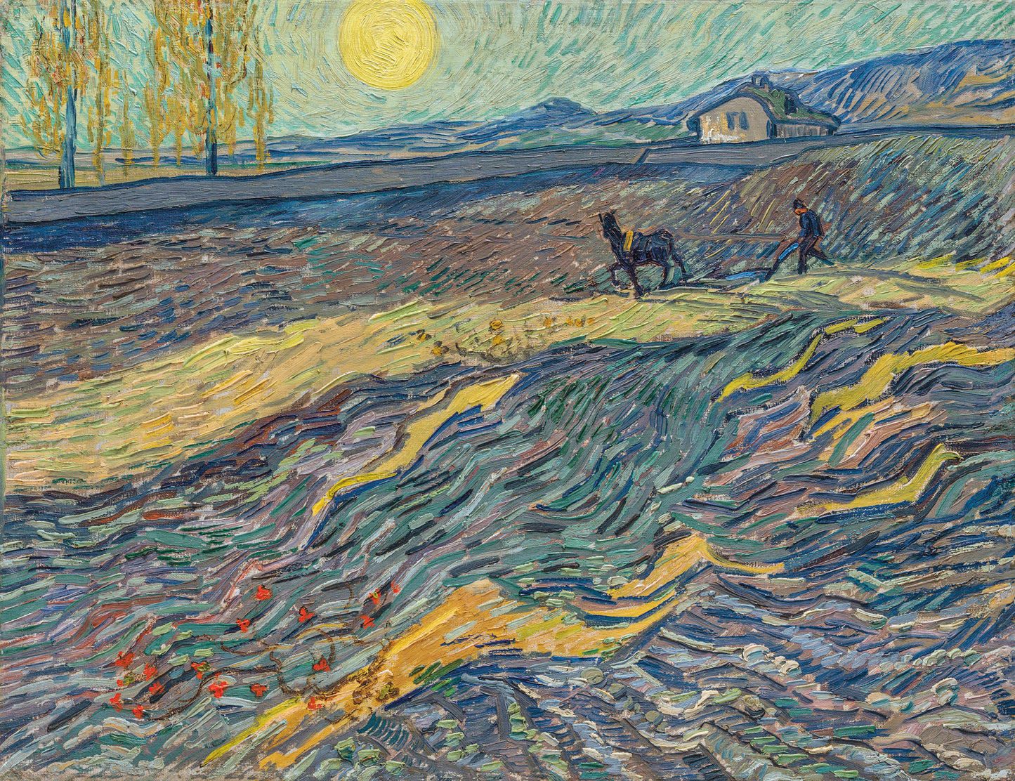 🌾 農夫が耕す畑と風車 – ヴィンセント・ヴァン・ゴッホ（1889年）