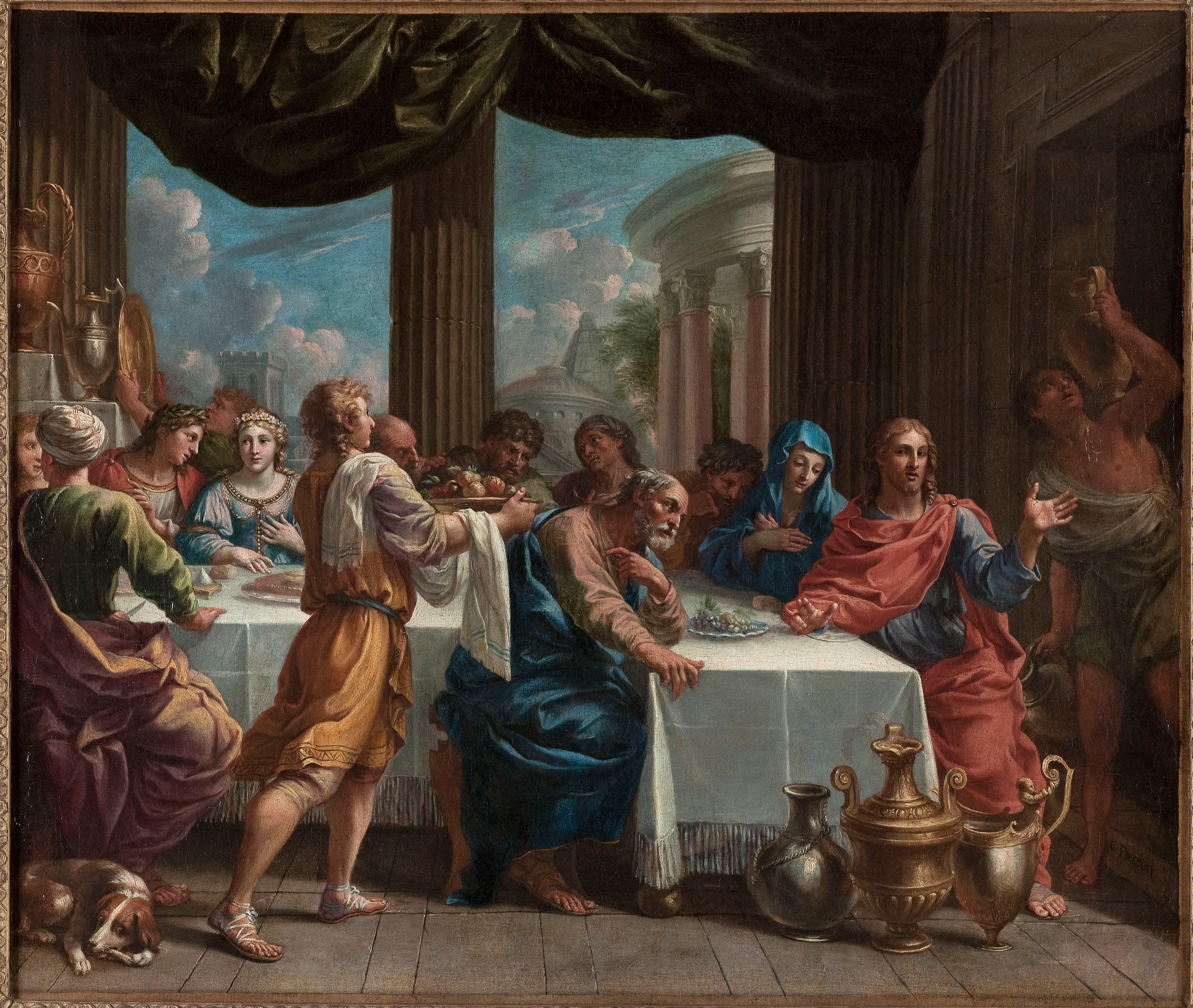 Les Noces de Cana. Esquisse pour le carton de la tapisserie tissée pour la tenture de la "Vie de la Vierge" destinée à la cathédrale Notre-Dame - Charles Poerson