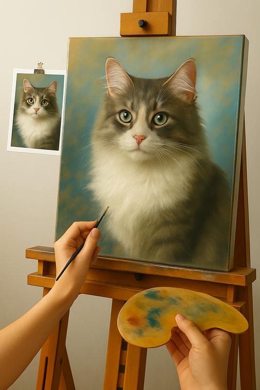 🎨 カスタマイズ可能な猫の肖像画 – ユニークな油絵