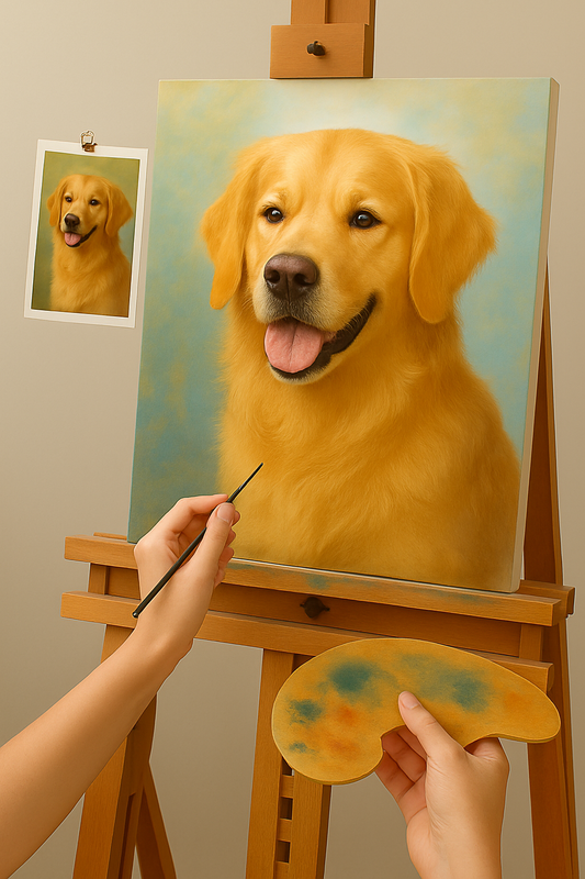 🎨 カスタマイズ可能な犬の肖像画 – ユニークな油絵