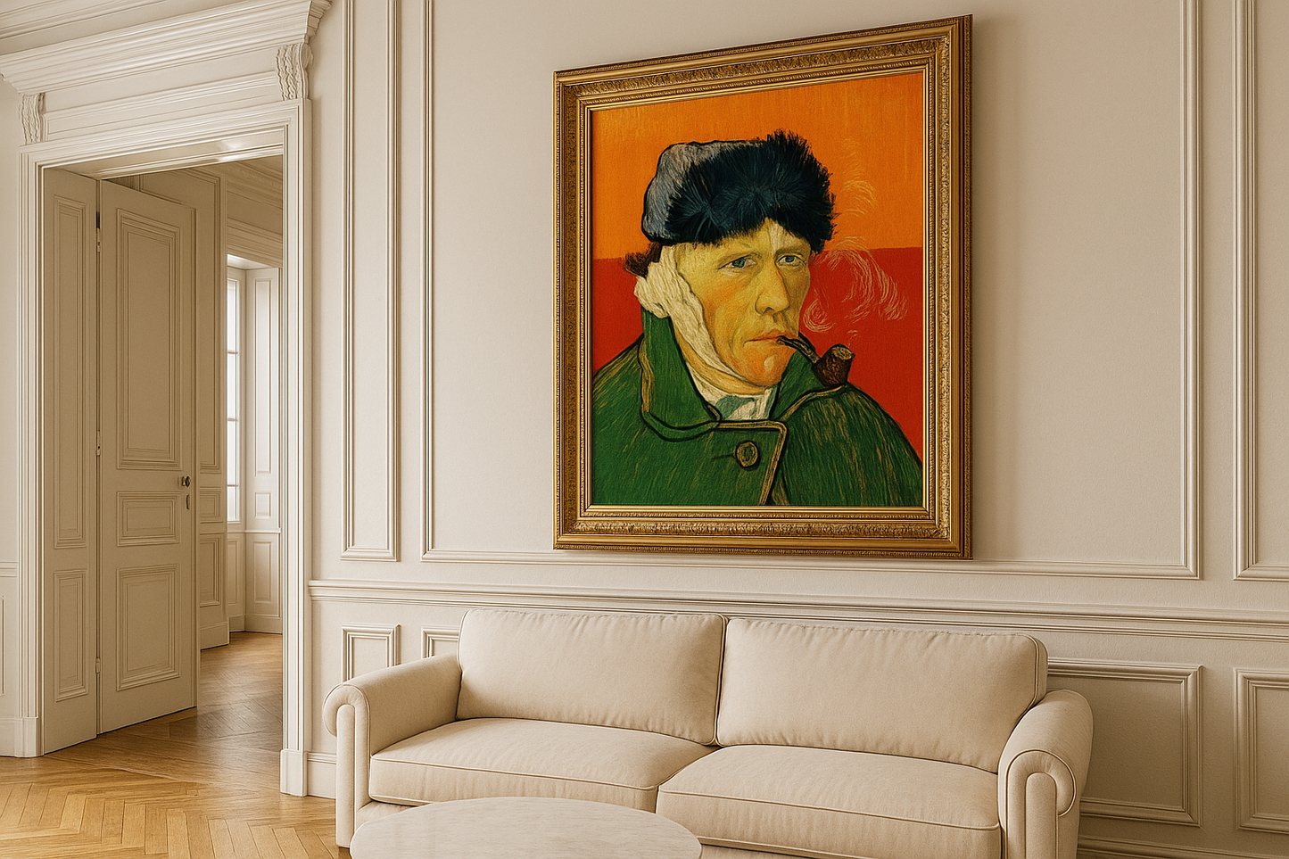 🖼️ 包帯を巻いた耳とパイプを持つ自画像 – ヴィンセント・ヴァン・ゴッホ（1889年）