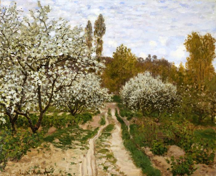 Reproduction du tableau « Les pommiers en fleurs - Claude Monet » par Alpha Reproduction en peinture à l’huile