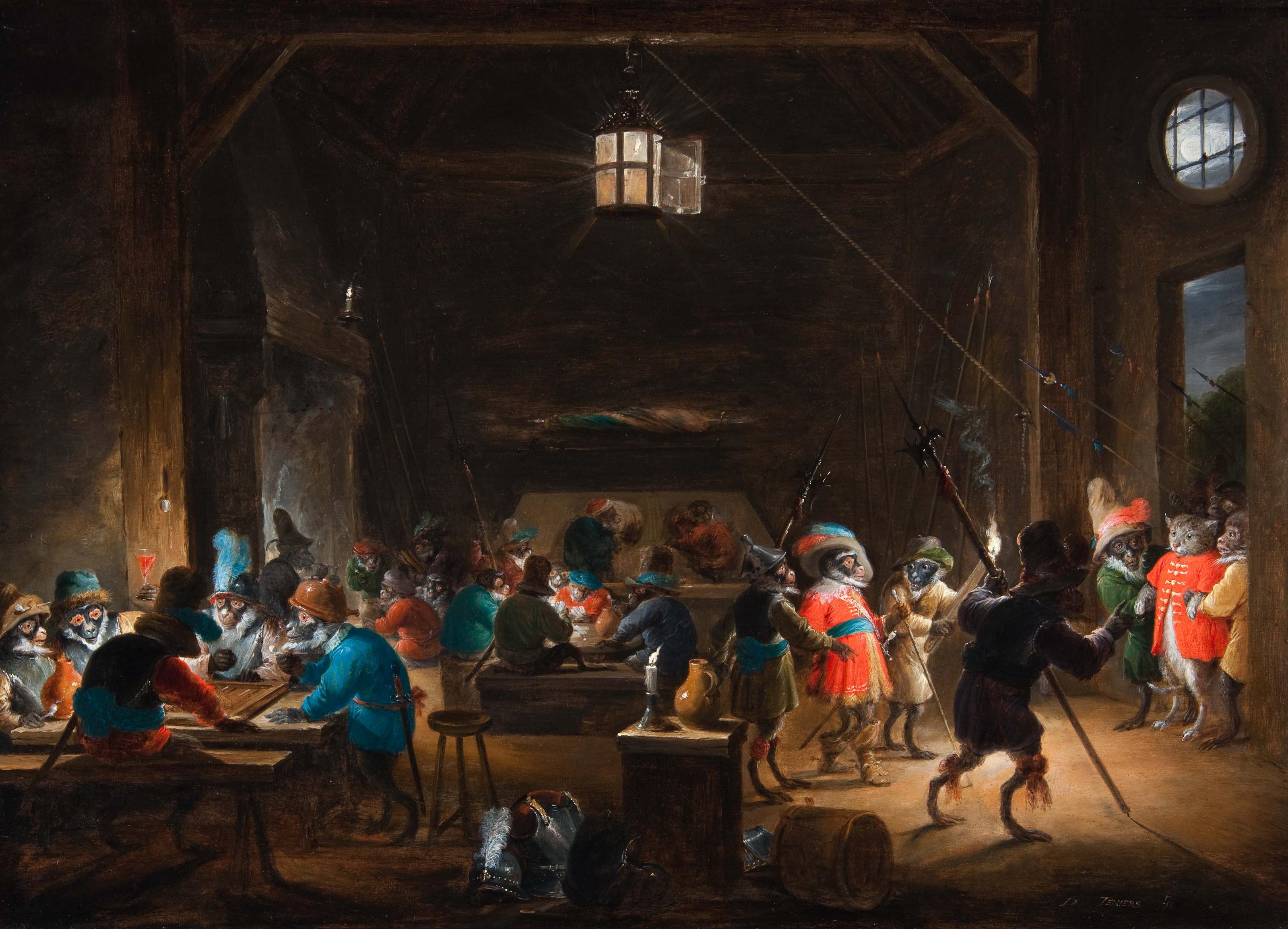 Scène de garde avec des soldats singes - David Teniers le Jeune