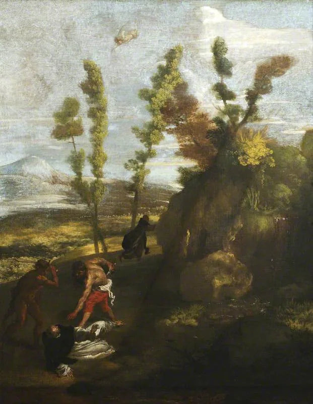 Paysage avec la mort de saint Pierre martyr - Domenico Fetti image 1 tableau peint à l’huile sur toile