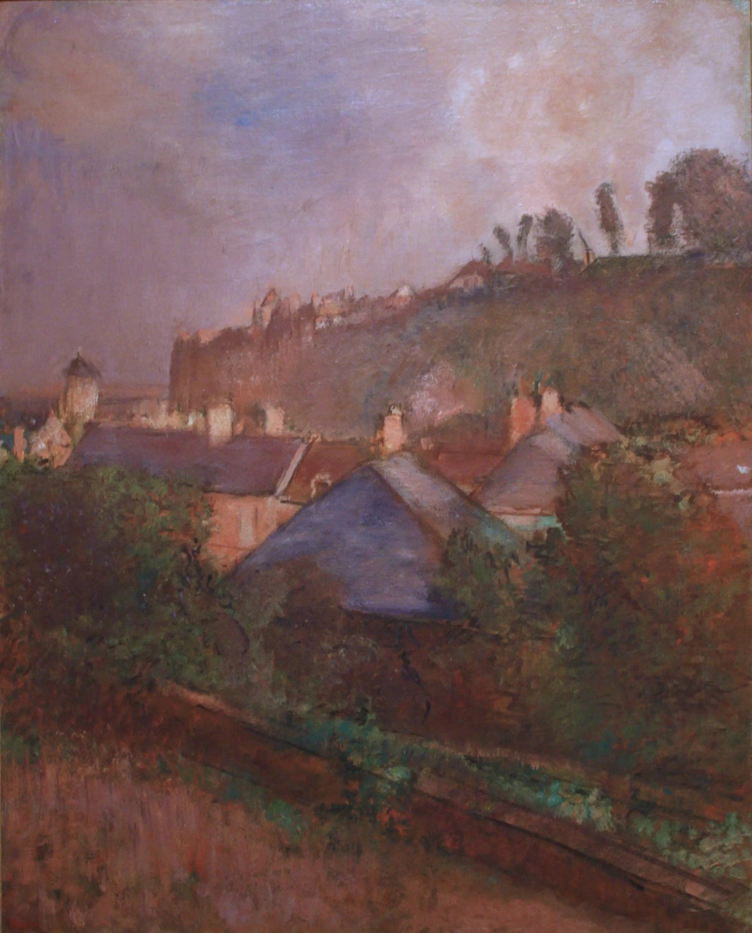 Reproduction du tableau « Maisons au pied d'une falaise (Saint-Valéry-sur-Somme) - Edgar Degas » par Alpha Reproduction en peinture à l’huile