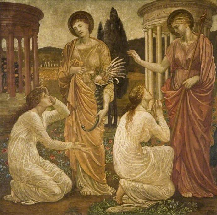 Cupidon et Psyché - Peintures murales vertes du palais - Edward Burne-Jones - Alpha Reproduction