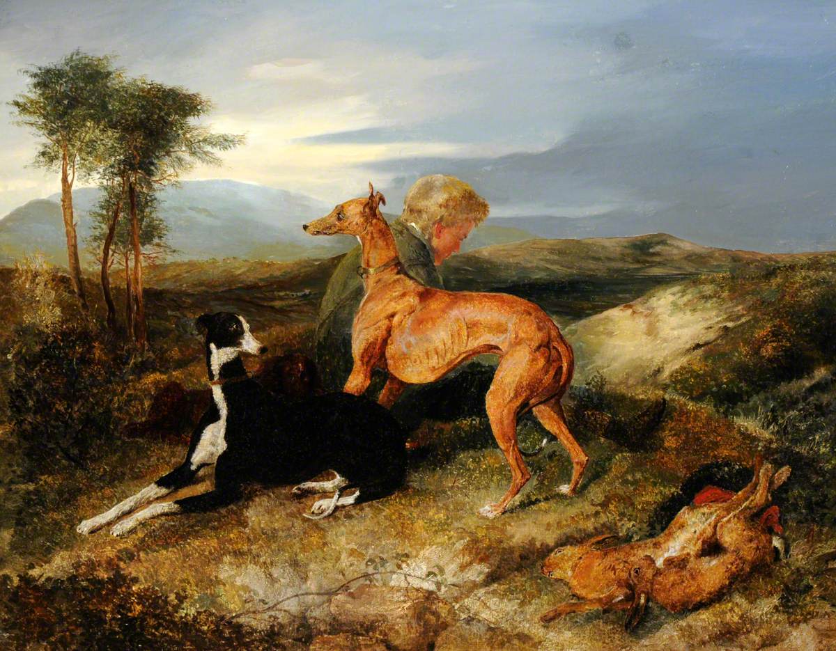 Un garçon et deux lévriers au repos - Edwin Henry Landseer