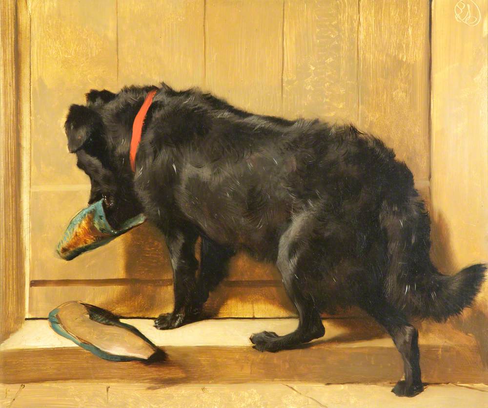 Un chien avec une pantoufle - Edwin Henry Landseer