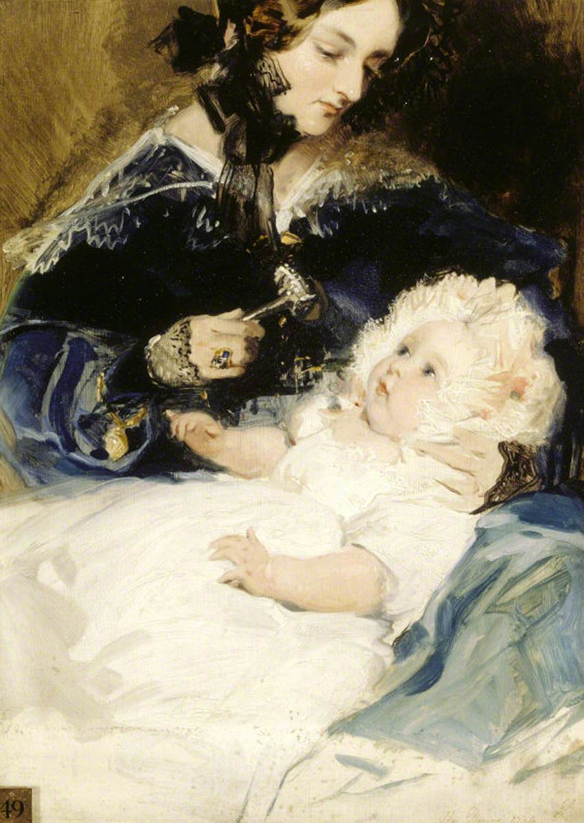 Lady Louisa Jane Russell, duchesse d'Abercorn (1812-1905) avec sa fille Lady Harriet Georgiana Louisa Hamilton, plus tard comtesse de Lichfield (1834-1913) - Edwin Henry Landseer