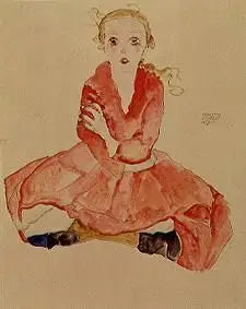 Reproduction du tableau « Fille assise (Sitzendes Mädchen) - Egon Schiele » par Alpha Reproduction en peinture à l’huile