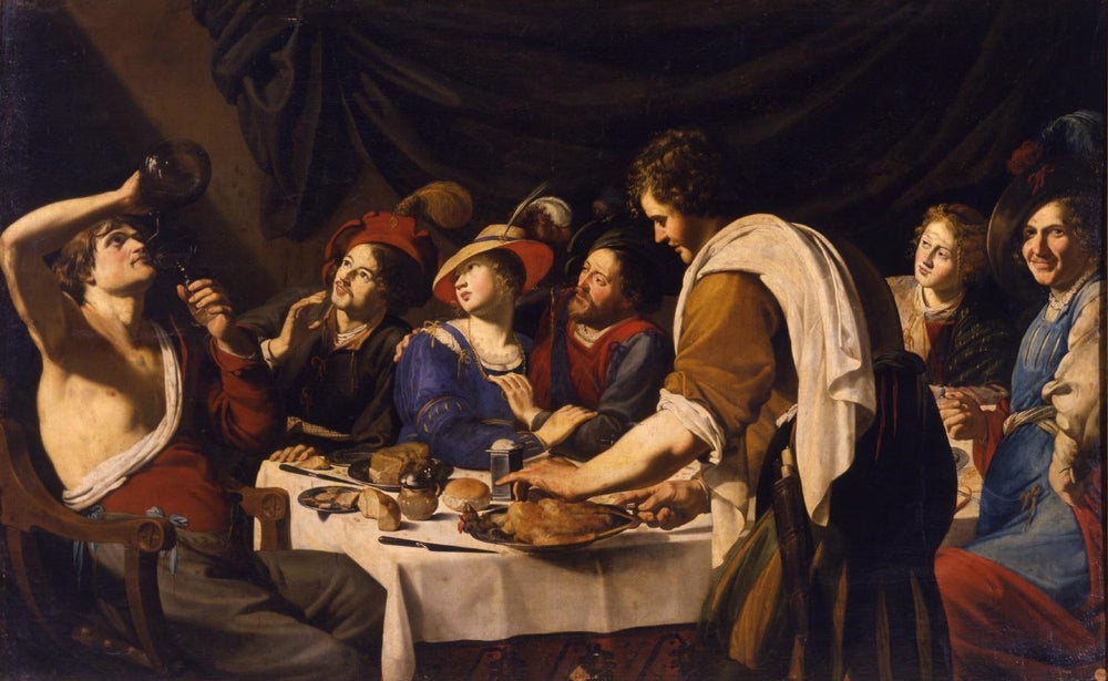 Scène de banquet - Bartolomeo Manfredi image 1 copie peinte à la main à l’huile