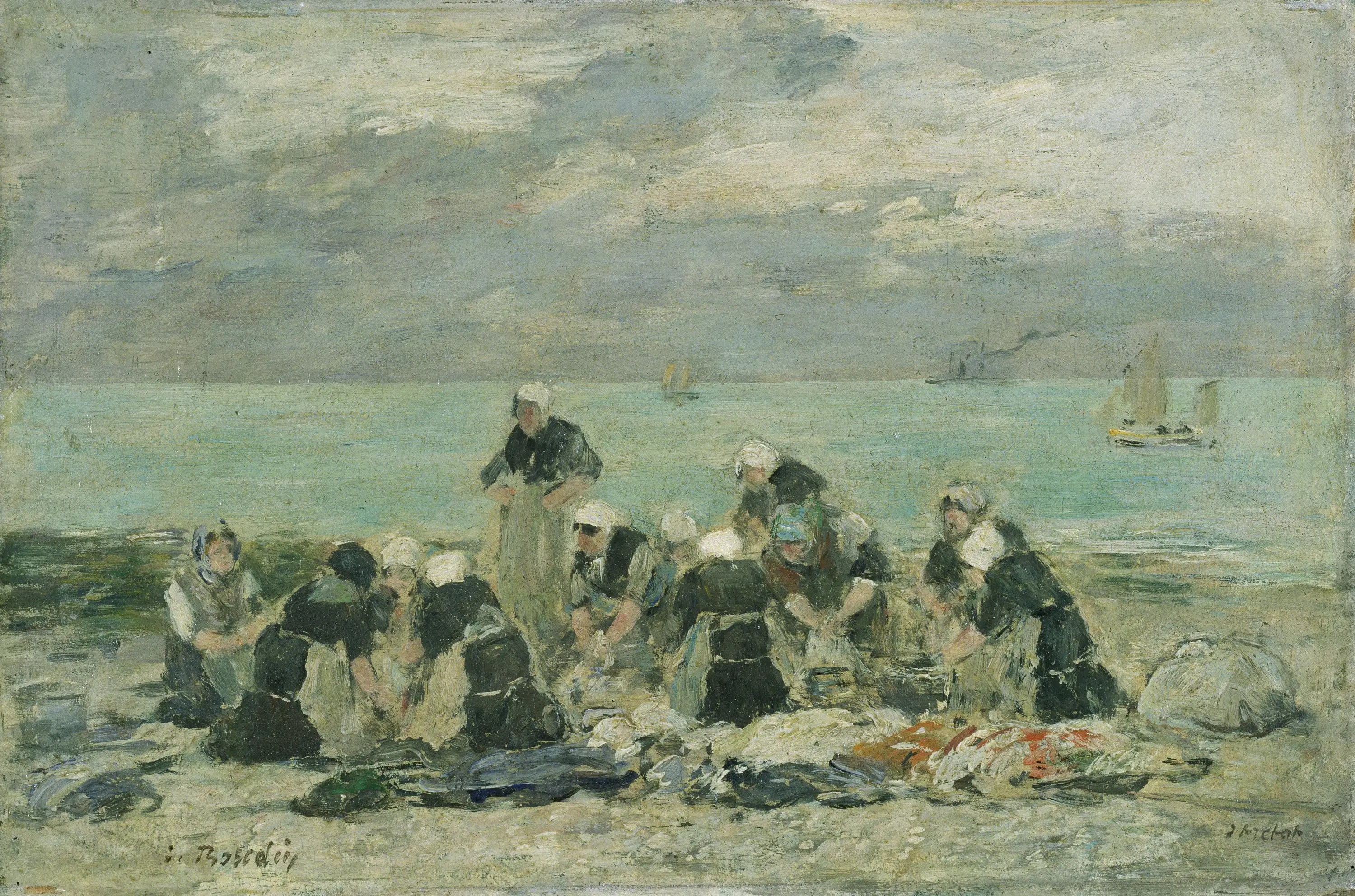Reproduction du tableau « Femmes lavant le linge à Étretat - Eugène Boudin » par Alpha Reproduction en peinture à l’huile